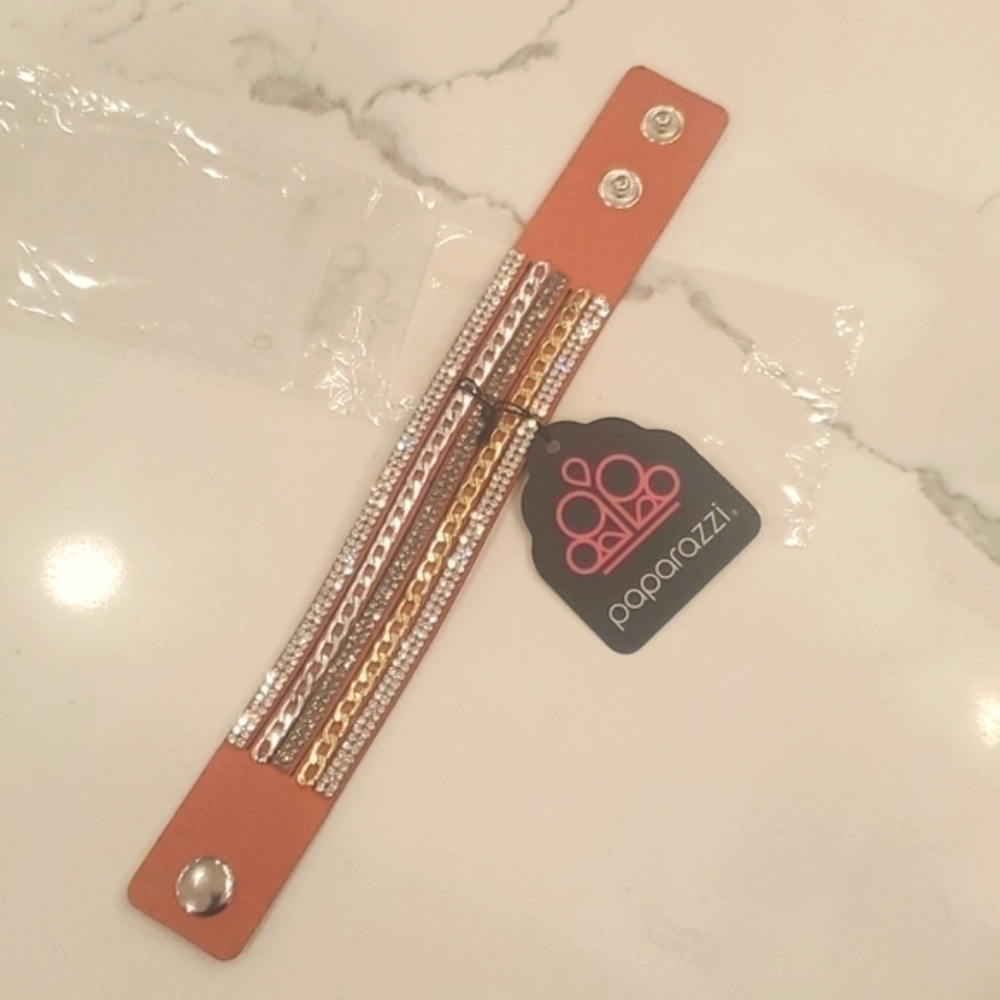 Orange Urban Bracelet with rhinestones double closure